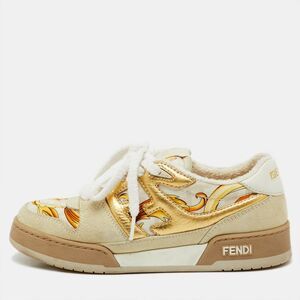 Fendi X Versace Size 36 Beige Fabric  Leather And Suede Low Top Sneakers
